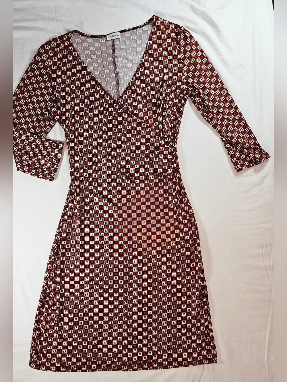 Charlotte Russe Juniors Black & Red Geometric 3/4 Sleeve Faux Wrap Dress Size S